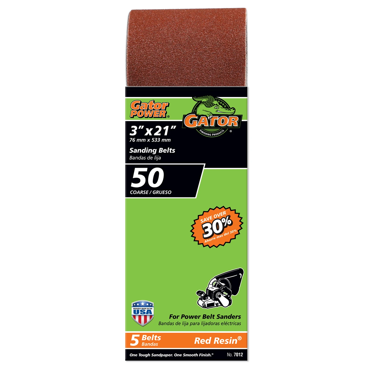 Sanding Belt, Aluminum Oxide, 50-Grit, 3 x 21 In., 5-Pk.