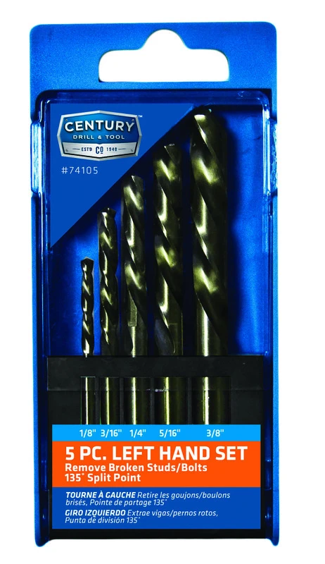Stub Drill Bit Set, Left Hand, Cobalt Steel, 5-Pc.