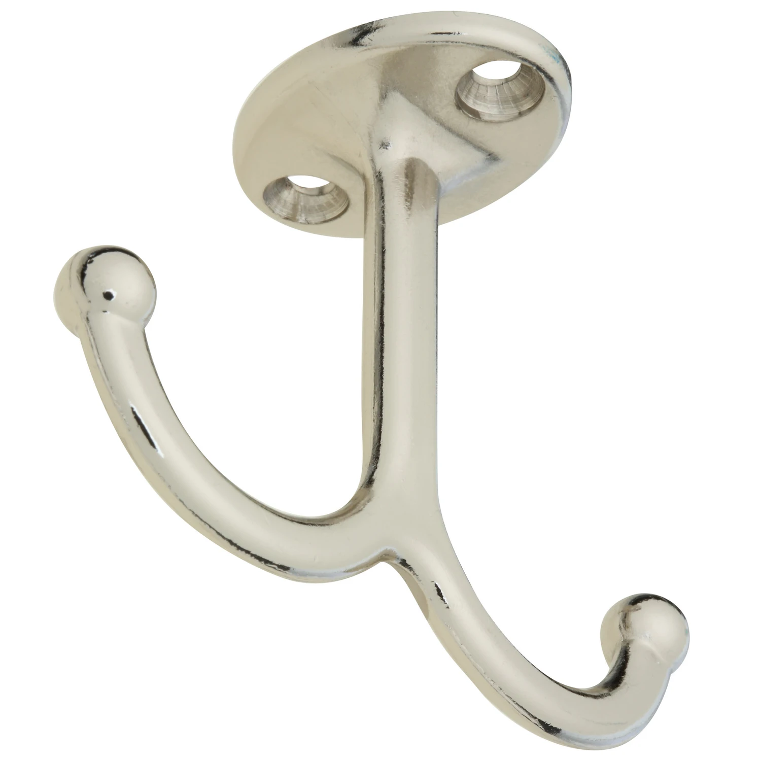 Wall Hook for Clothes, Under-Shelf, Double Prong, Nickel, 2-Pk.