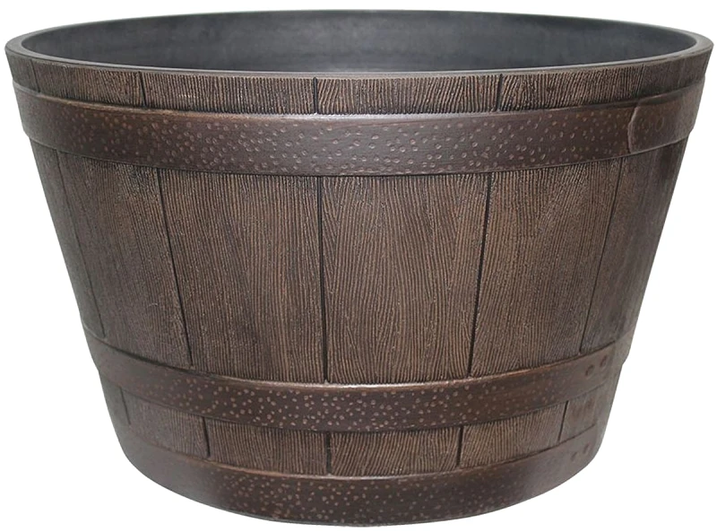 Whiskey Barrel Planter, Resin, 15.5 In. Diam.