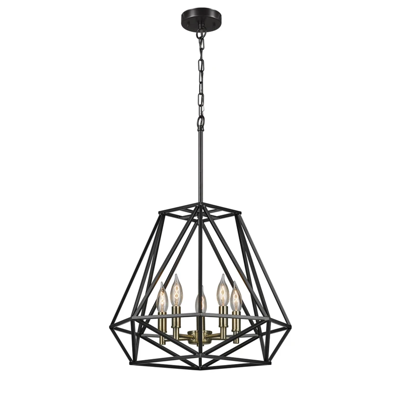 5-Light Chandelier, Dark Bronze/Antique Brass Accents