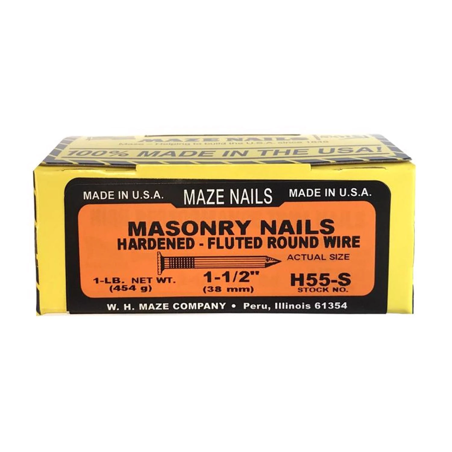 Masonry Nail, Hardened Steel, Fluted Round, 1-1/2 In., 1 Lb.