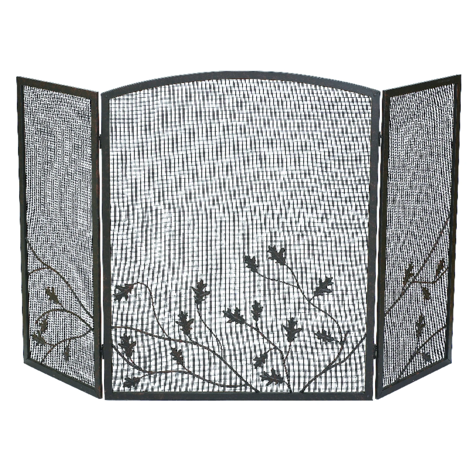 3-Panel Fireplace Screen, Natural Brown, Oak Leaf, 32 x 50 In.