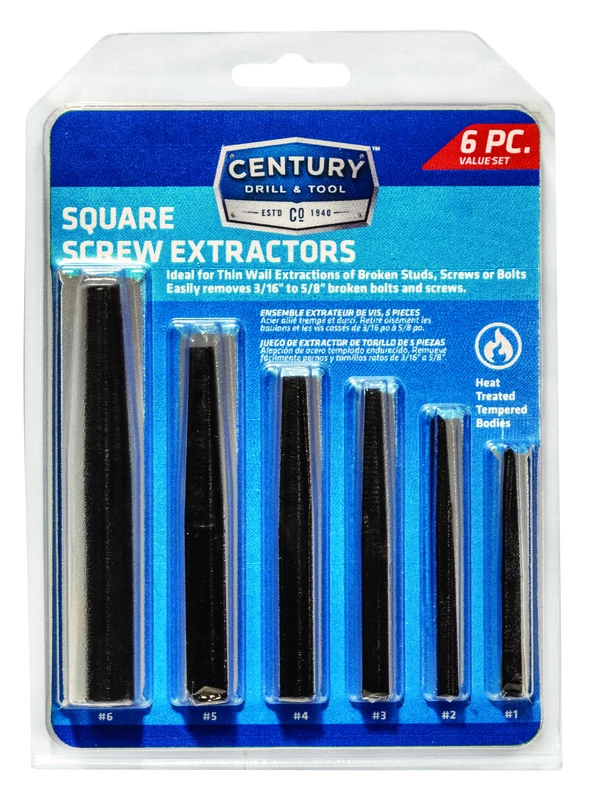 Screw Extractor Set, Square Flute, 6-Pc.