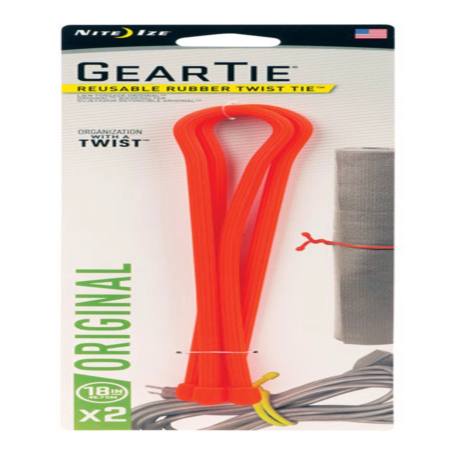 Gear Tie Reusable Rubber Twist Tie, Bright Orange, 18-In., 2-Pk.