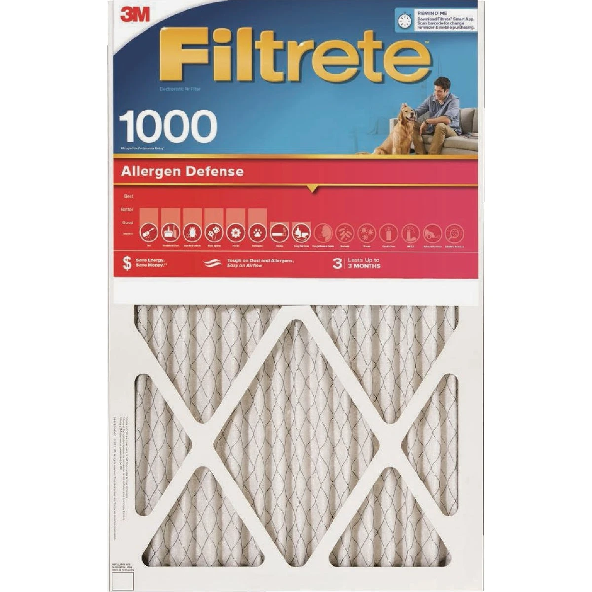 18x20 x 1 In. Allergen Defense Red Micro Pleated Air Filter, 3 Months