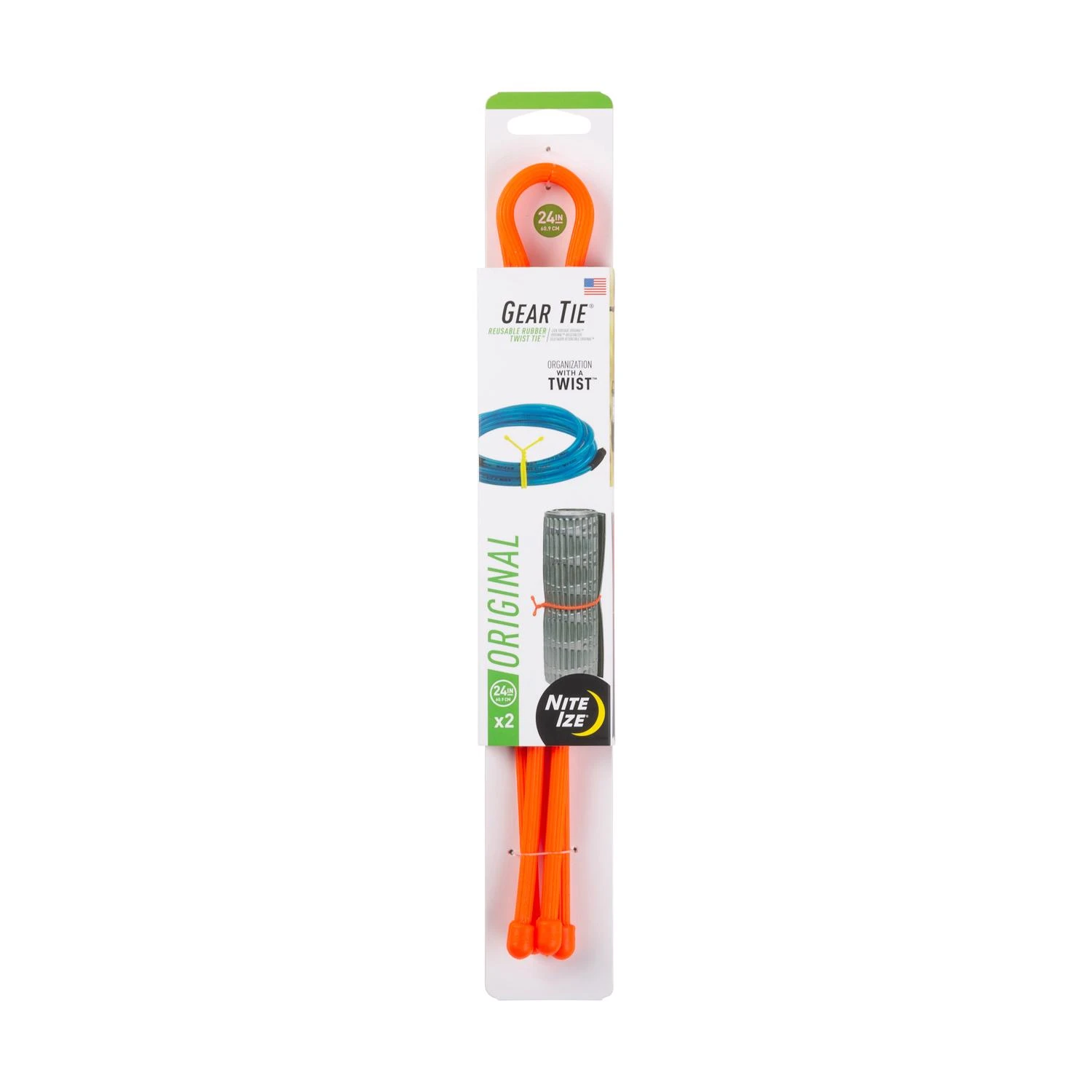 Gear Tie Reusable Rubber Twist Tie, Bright Orange, 24-In., 2-Pk.
