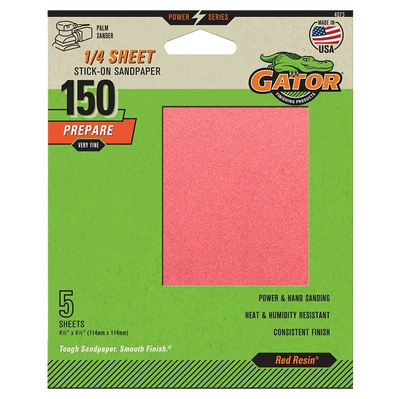 Sanding Sheets, Aluminum Oxide, 150-Grit, 4.5 x 4.5 In., 5-Pk.