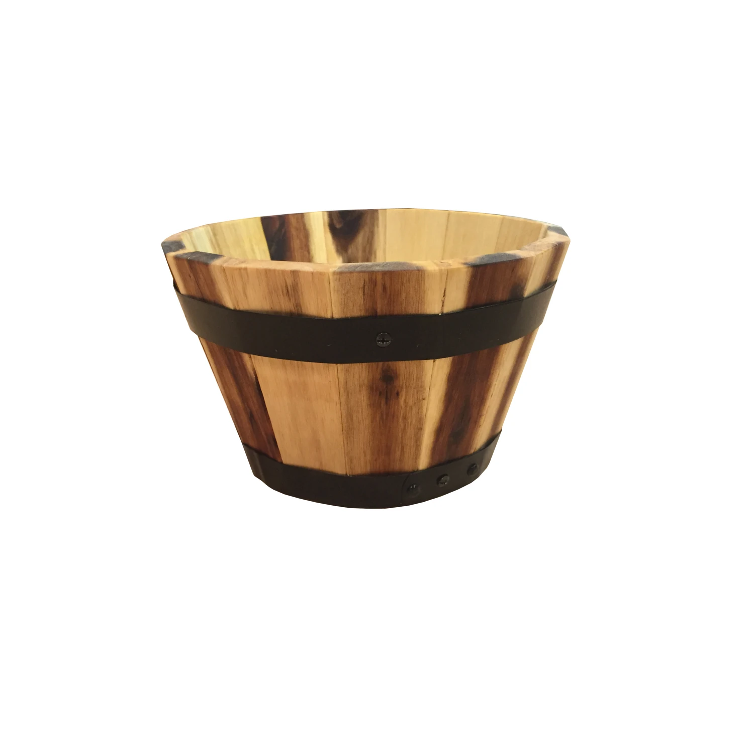 Wood Barrel Wood Planter, 11.5 x 7 In.
