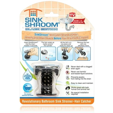Bathroom Sink Drain Protector & Hair Catcher, Black & Chrome