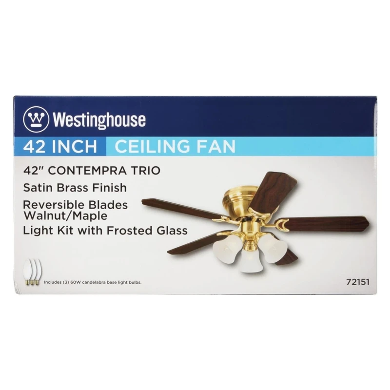 Contempra Trio Ceiling Fan With Light Fixture, Sating Brass, 42-In.