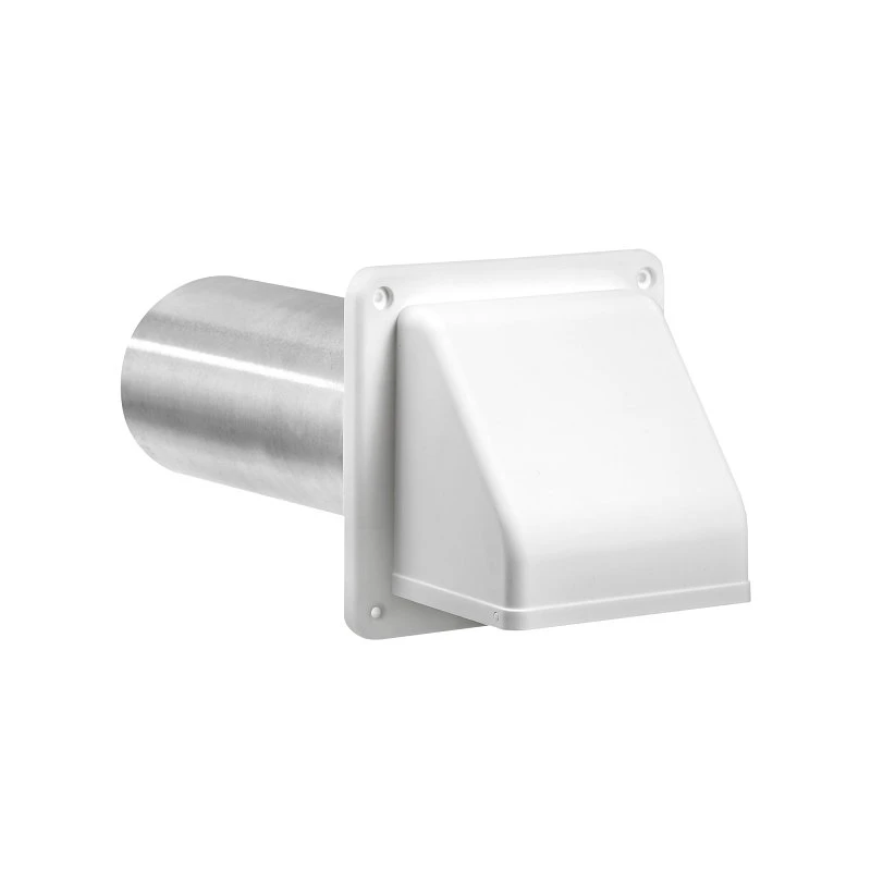 3 In. Exhaust Wall Hood Vent, Removable Screen & Damper, White Plastic, 11 in. Tail Pipe