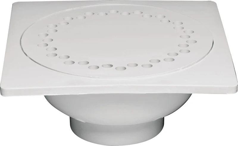 Schedule 40 DWV PVC Drain Pipe Bell Trap, Hinged Cover, 9 x 9 In.