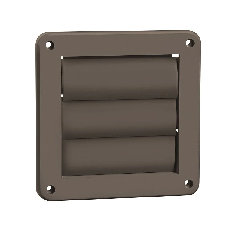 4 In. Exhaust Wall Louvered Vent, Brown Plastic