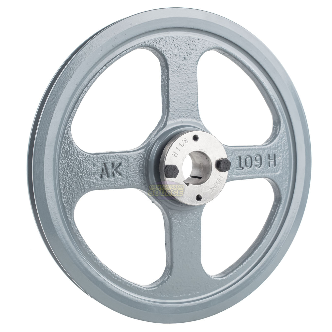 10.75" Single Groove A Section 4L Sheave with 1-1/8" (1.125") H Style Split Taper Bushing - AK109H