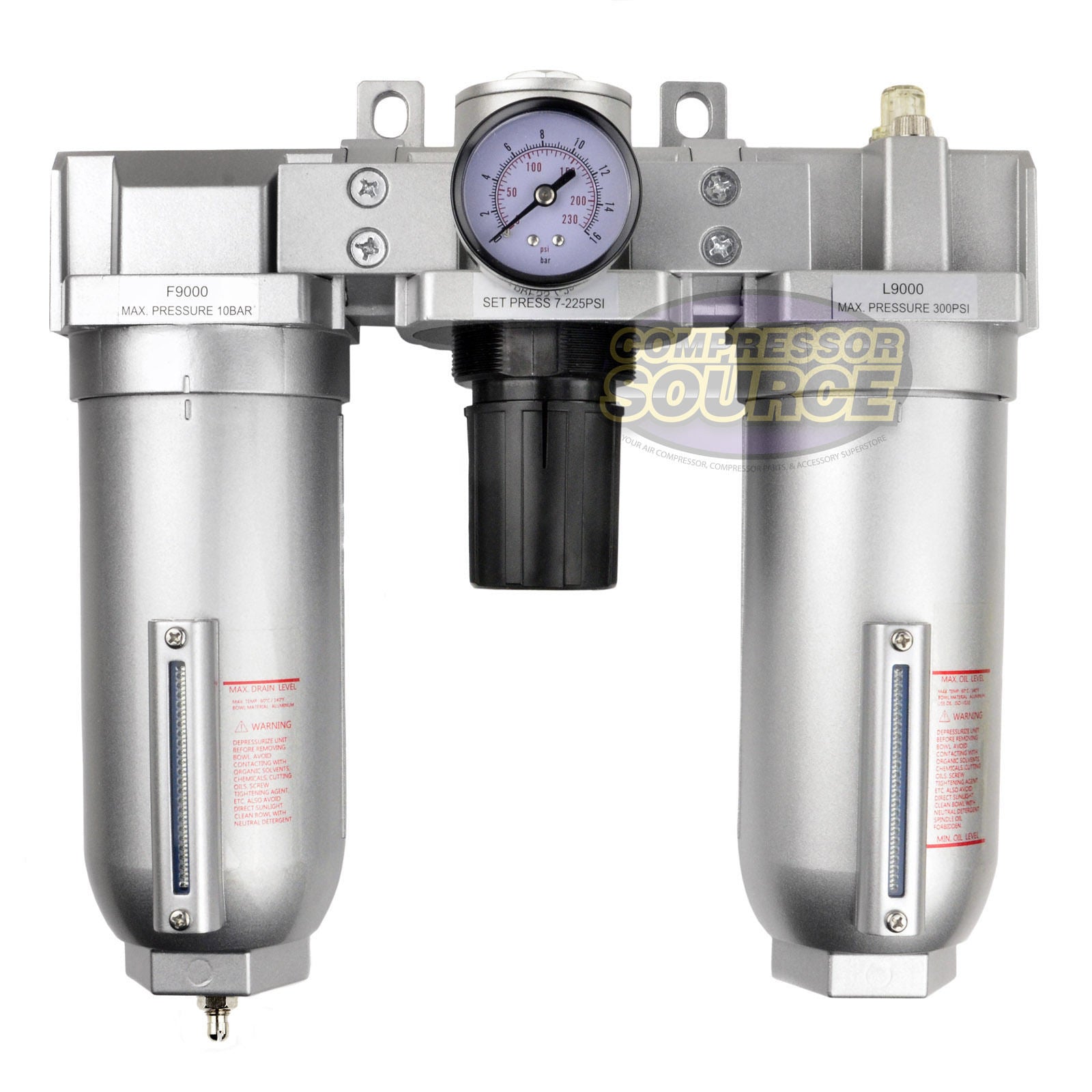 1" Compressed Air Moisture Filter Regulator Oiler Separator Lubricator Combo HD