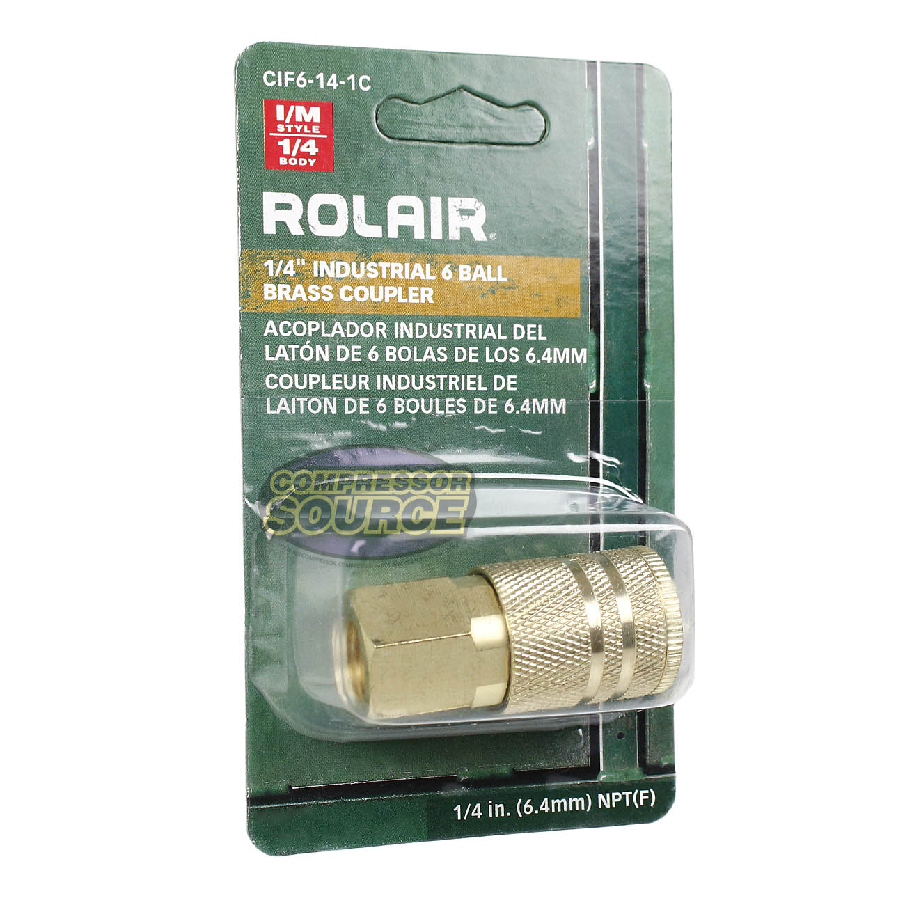 Rolair 1/4" Female Industrial Style 6 Ball Solid Brass Coupler CIF6-14-1C
