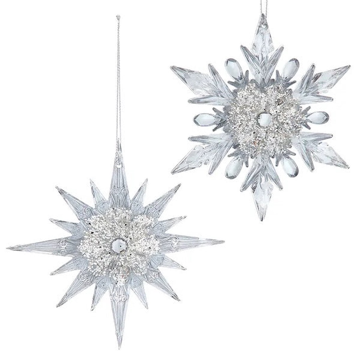 Clear Snowflake With Glitter & Gemstone Ornament