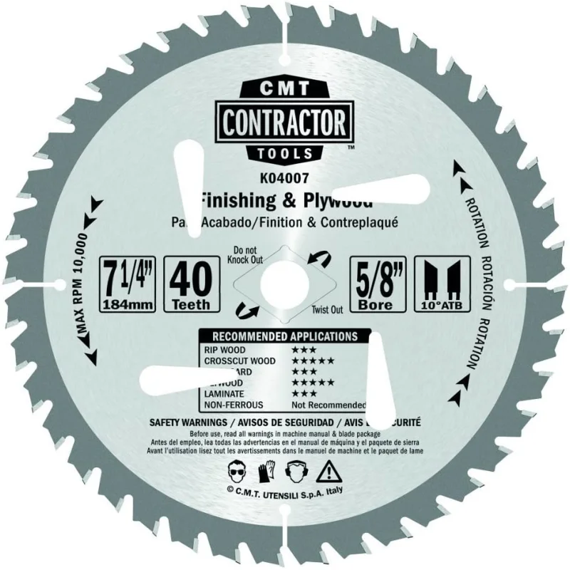CMT K04007-X10 ITK Contractor Finishing Saw Blade Masterpack, 7-1/4 x 40 Teeth, 10 ATB with 5/8-Inch bore – 10-Pack