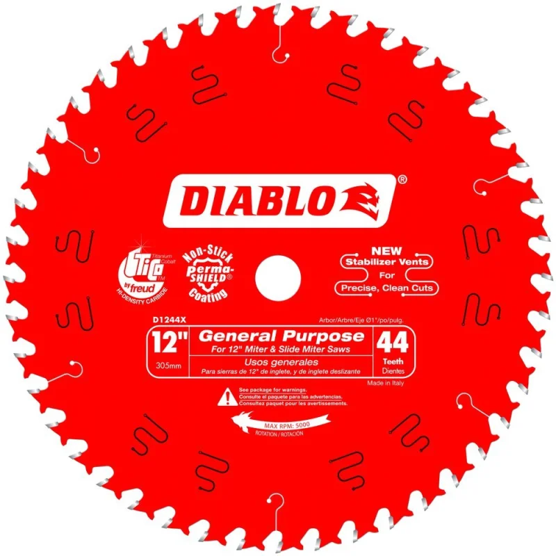Diablo D1244X 12″ 44T Diablo General Purpose Chop/Slide Miter Saw Blade