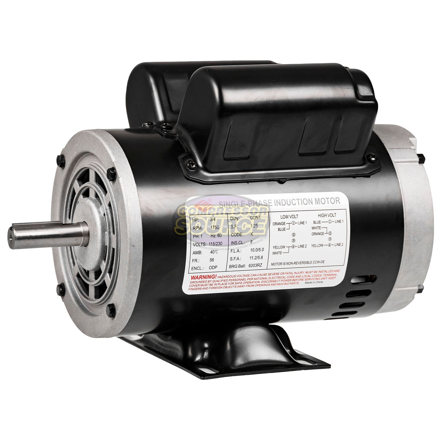 3/4 HP 1 Phase Electric Motor 1750 RPM 56 Frame 115-230V ODP EMZ