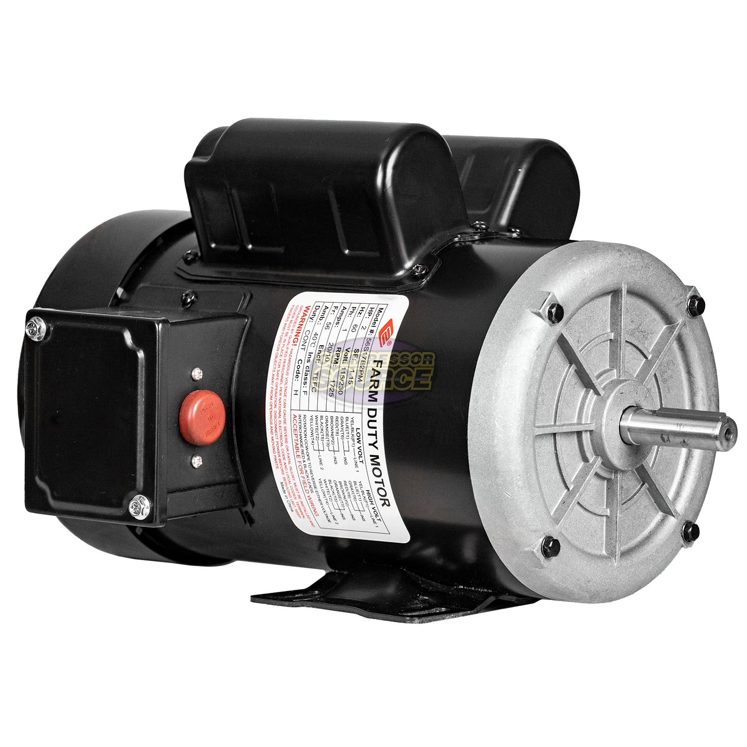 2 HP 1 Phase Farm Duty Electric Motor 56 Frame 1725 RPM 115-230V TEFC EMZ 56S17E2PM