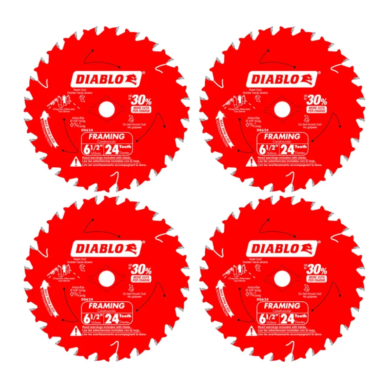Freud D0624X Diablo 6-1/2-Inch 24-Tooth ATB Framing Saw Blade 5/8-Inch Arbor (4 Pack)