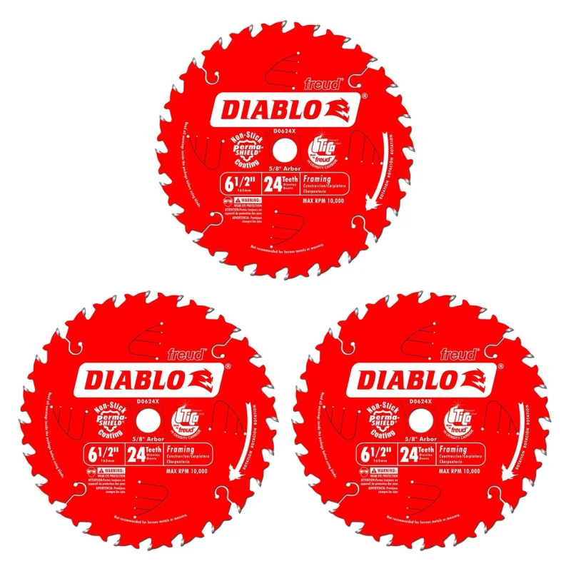 Freud D0624X Diablo 6-1/2-Inch 24-Tooth ATB Framing Saw Blade with 5/8-Inch Arbor (Three Pack)