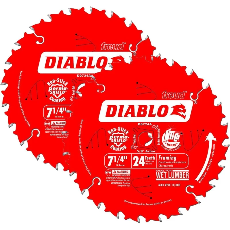 Freud D0724A Diablo 7-1/4-inch 24T ATB Thin Kerf Framing Saw Blades, 2-Pack