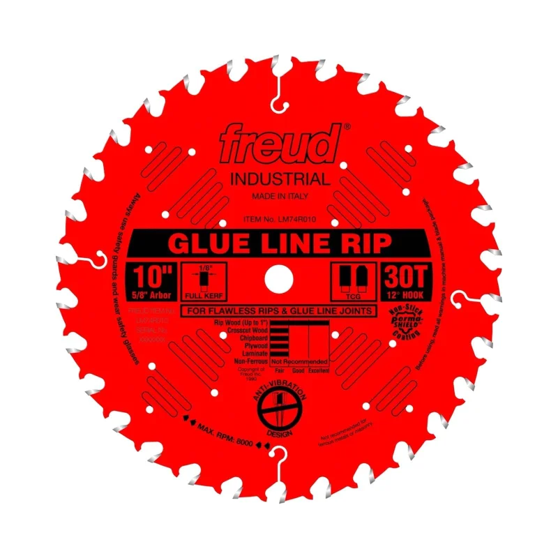 Freud LM74M010 10-Inch 30 Tooth TCG Glue Line Ripping Saw Blade with 5/8-Inch Arbor and Silver ICE Coating