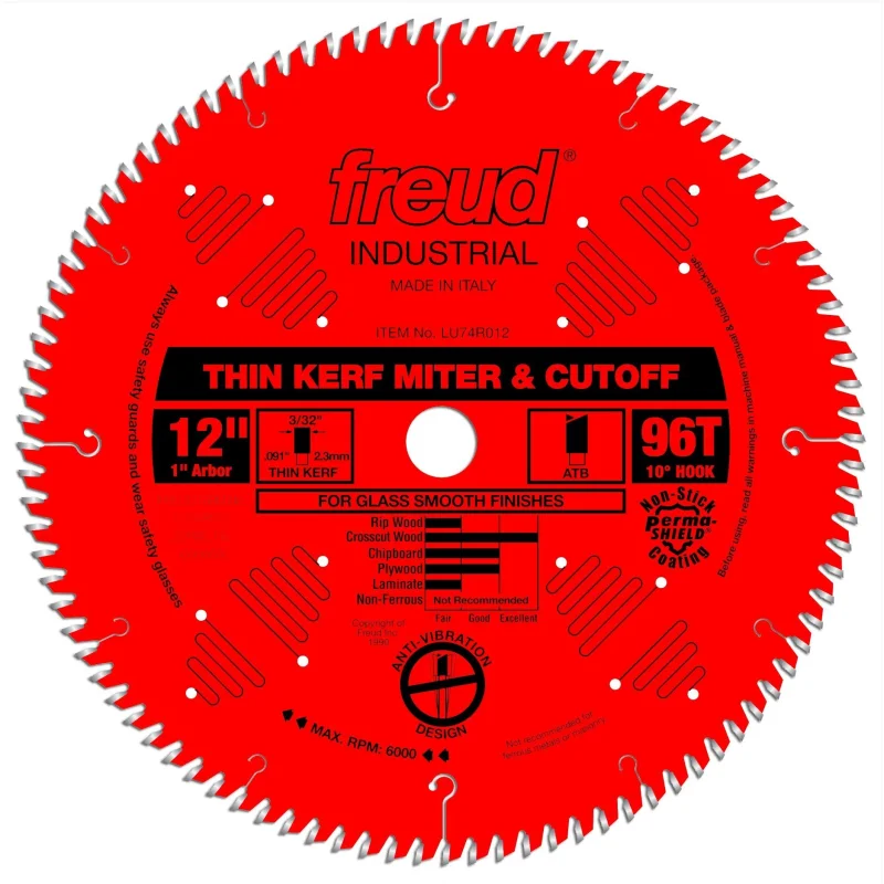 Freud LU74R010 10-Inch 80-Tooth ATB Thin Kerf Cut Off Saw Blade with 5/8-Inch Arbor and PermaShield Coating