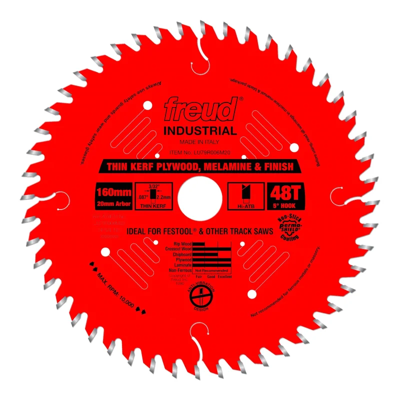 Freud LU79R006M20 Perma-Shield Coated Thin Kerf Plywood and Melamine Saw Blade for Festool Saws, 20mm Arbor 160mm by 48-Teeth Hi-ATB