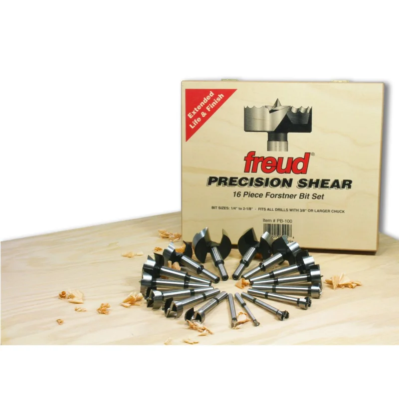 Freud PB-100: 1/4″ to 2-1/8″ (Dia.) 16 Pcs. Forstner Bit Set