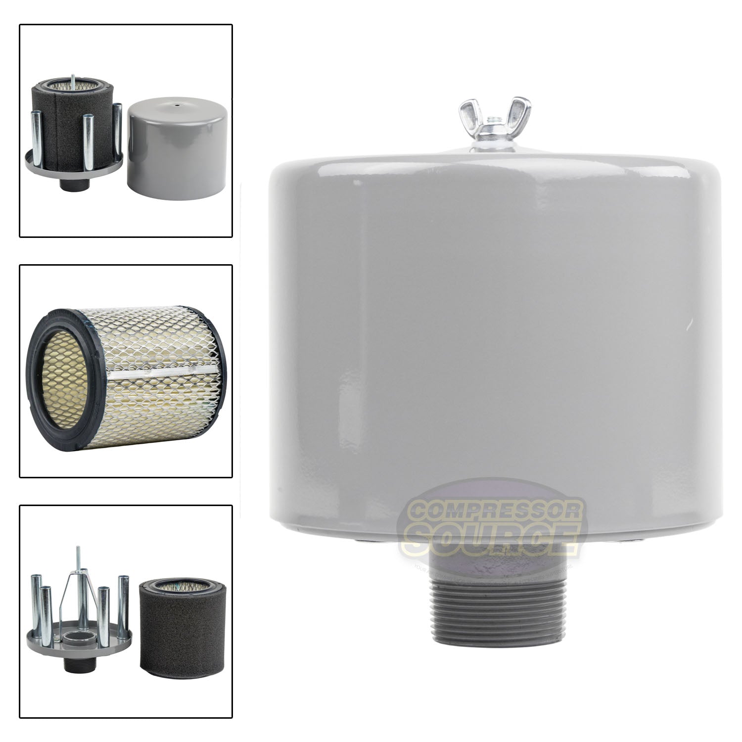 1-1/2" MNPT Metal Intake Filter / Silencer Housing with Element Made in USA