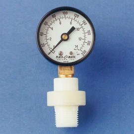 Plast-O-Matic Series GGME 1/4 in. x 1/2 in. NPT Miniature Nitrile Rubber Gauge Guard with 2 1/2 in. Face SS Pressure Gauge - 0-100 PSI