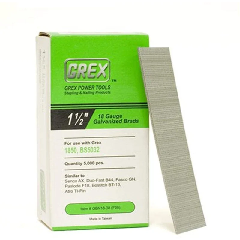 GREX GBN18-38 18 Gauge 1-1/2-Inch Length Galvanized Brad Nails (5,000 per Box)