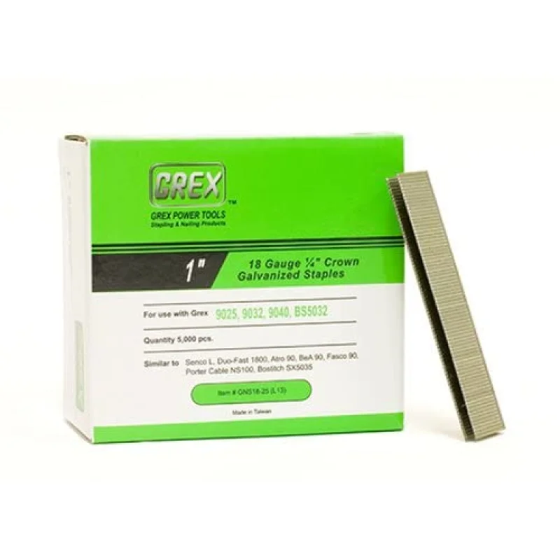 GREX GNS18-25 18 Gauge 1/4-Inch Crown 1-Inch Length Galvanized & Coated Staples (5,000 per box)