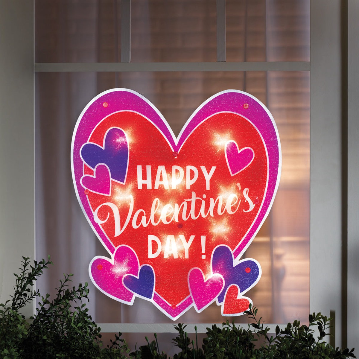 Happy Valentine's Day Heart Shimmer Lighted Window Decoration