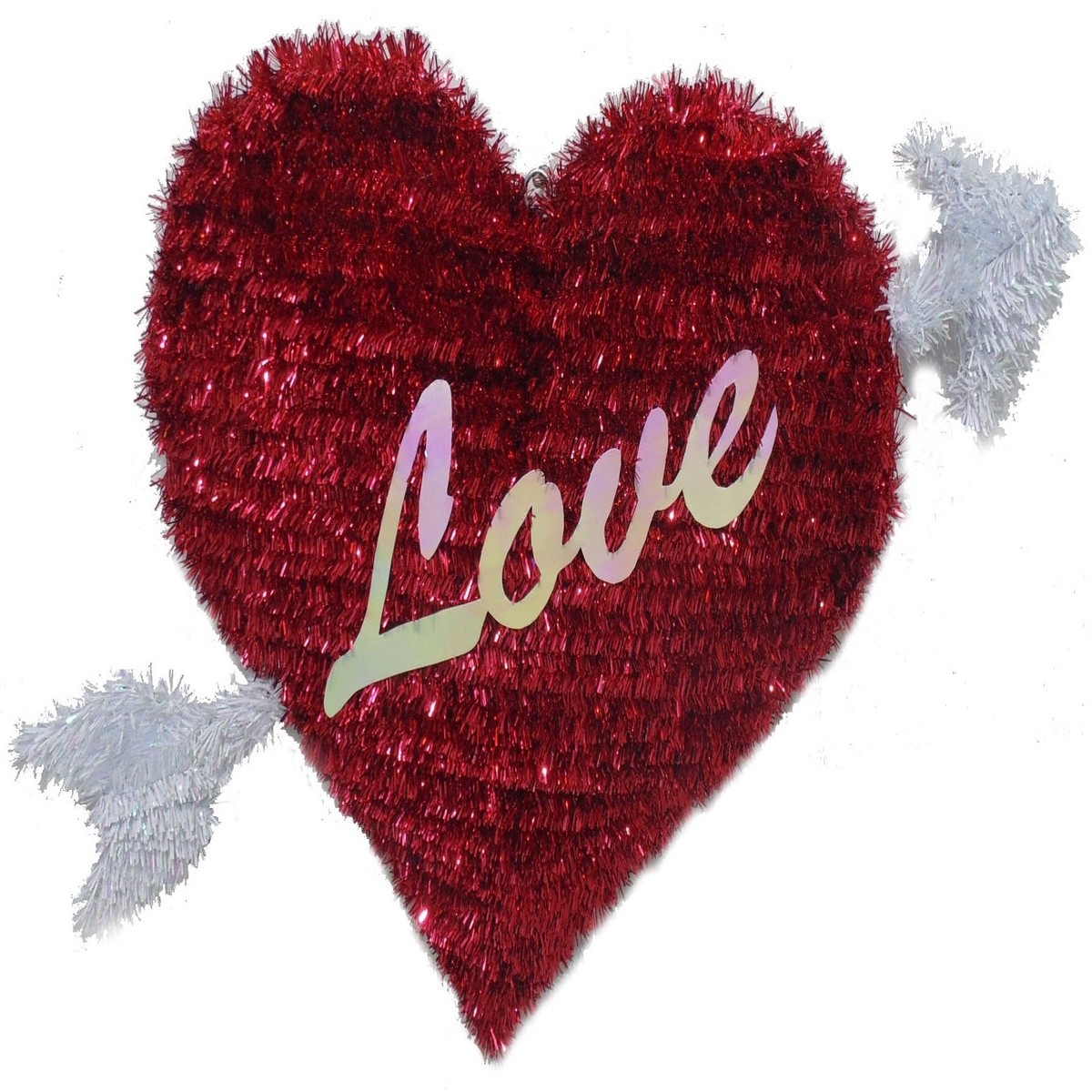Heart-Shaped Tinsel Wreath with Cupid's Arrow Valentine's Day Decoration