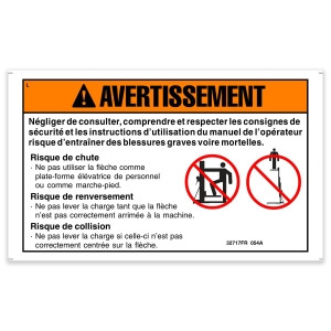 Genie Lift Part # 32717FRGT - DECAL,WARNING BOOM SAFETY, EA