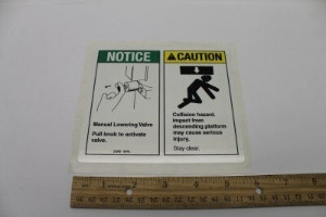 Genie Lift Part # 32986GT - DECAL,NOTICE-MANUAL LWRNG KNOB, EA