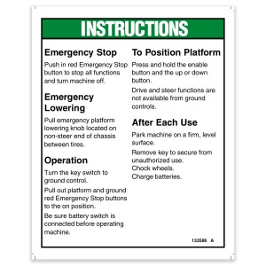 Genie Lift Part # 133586GT - DECAL,INSTRUCTIONS-OPER,GCP, EA
