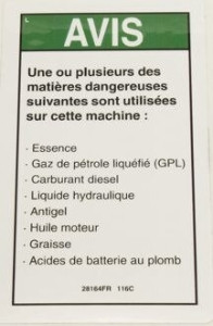 Genie Lift Part # 28164FRGT - DECAL,NOTICE,HAZARDOUS MAT'LS, EA