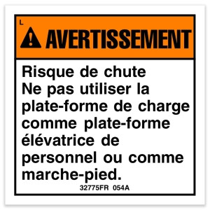 Genie Lift Part # 32775FRGT - DECAL,WARNING,FALL HAZARD, EA