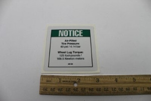 Genie Lift Part # 28168GT - DECAL,NOTICE,TIRE PRESSURE, EA