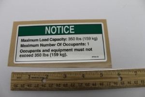 Genie Lift Part # 37144GT - DECAL,NOTICE,LOAD CAP 350, EA