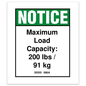 Genie Lift Part # 35555GT - DECAL,NOTICE,MAX CAP 200LBS, EA