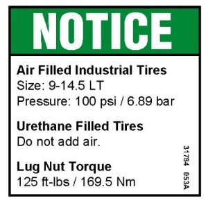 Genie Lift Part # 31784GT - DECAL,NOTICE,TIRE SPECS,Z34DC, EA