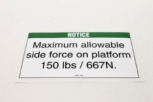 Genie Lift Part # 28163GT - DECAL,NOTICE,MAX SIDE FRC,ANSI, EA
