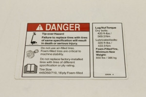 Genie Lift Part # 229356GT - DECAL,DANGER/NOTICE,TIRESPECS,S120/125,Z135, EA